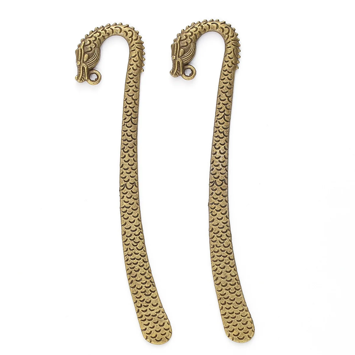 50Pcs Bookmarks Loop Dragon Animal Silver Bronze Tone Metal For Book Reading Jewelry DIY Accessories 121x26mm