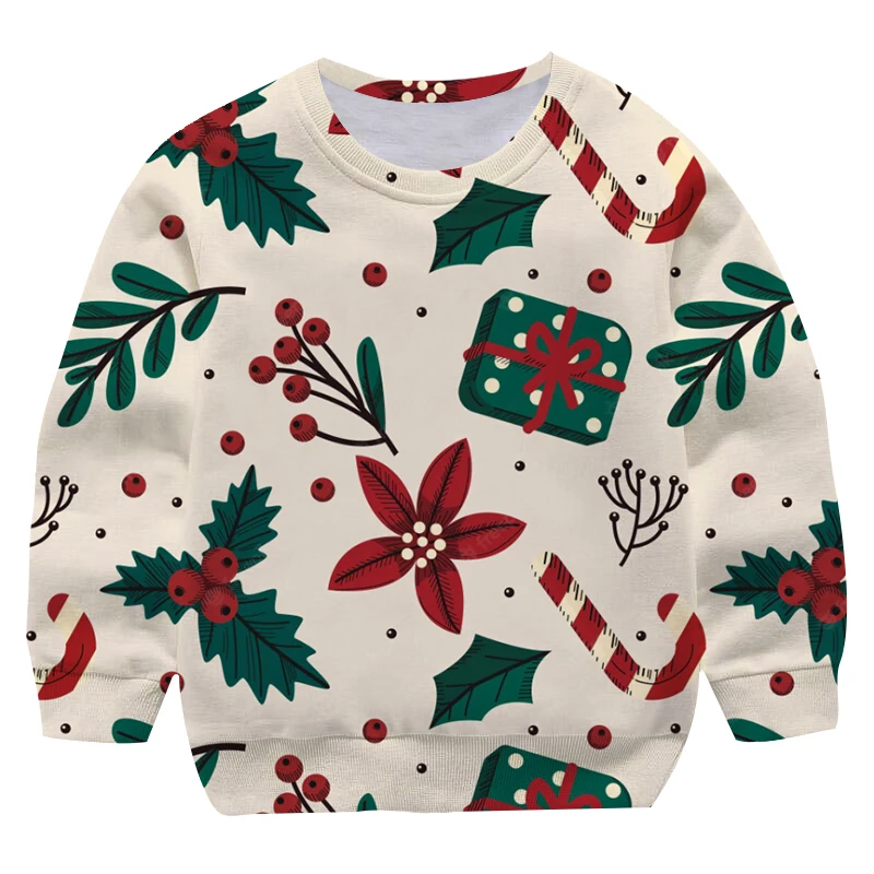 

Spring Children's Christmas Clothing Printed Cartoon Christmas Clothes 3-14y Baby Boys Christmas Sweatshirt Long Sleeved Clothes