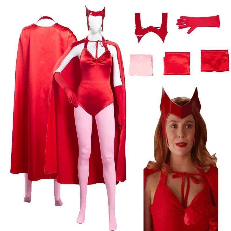 2025 2025 New Vision Scarlet Witch Wanda Maximoff Cosplay Costume Cloak Dress Women Jumpsuit Outfits Adult Halloween Ca 96ly