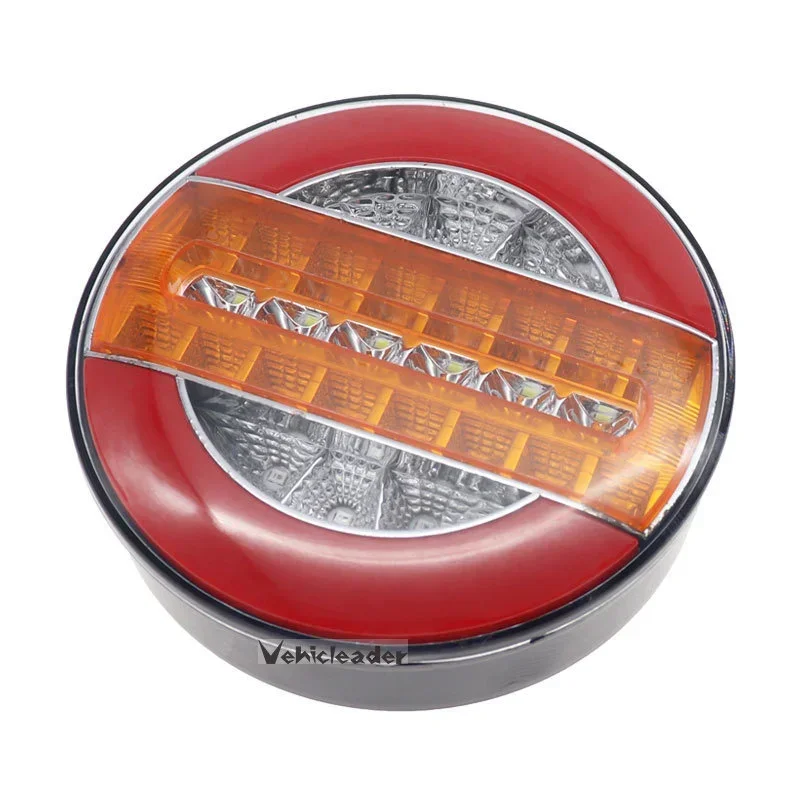 2Pcs 12V 24V Round Tail Light For Truck Trailers Sequential Dynamic Turn Signal LED Brake Reverse Lamp Tractor Van Rear Light