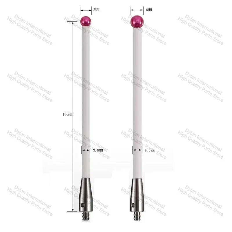 1pc 5/6mm OD M4 L100 Threadruby Head Ceramic Styli Rod 3D Three Dimensional Gauge Meter Coordinate Measuring Machine CMM Tip
