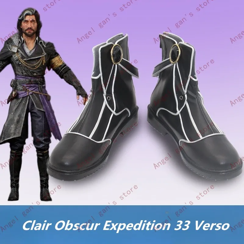 

Clair Obscur Expedition 33 Verso Cosplay Costume Shoes Black Handmade Faux Leather Halloween Party Boots