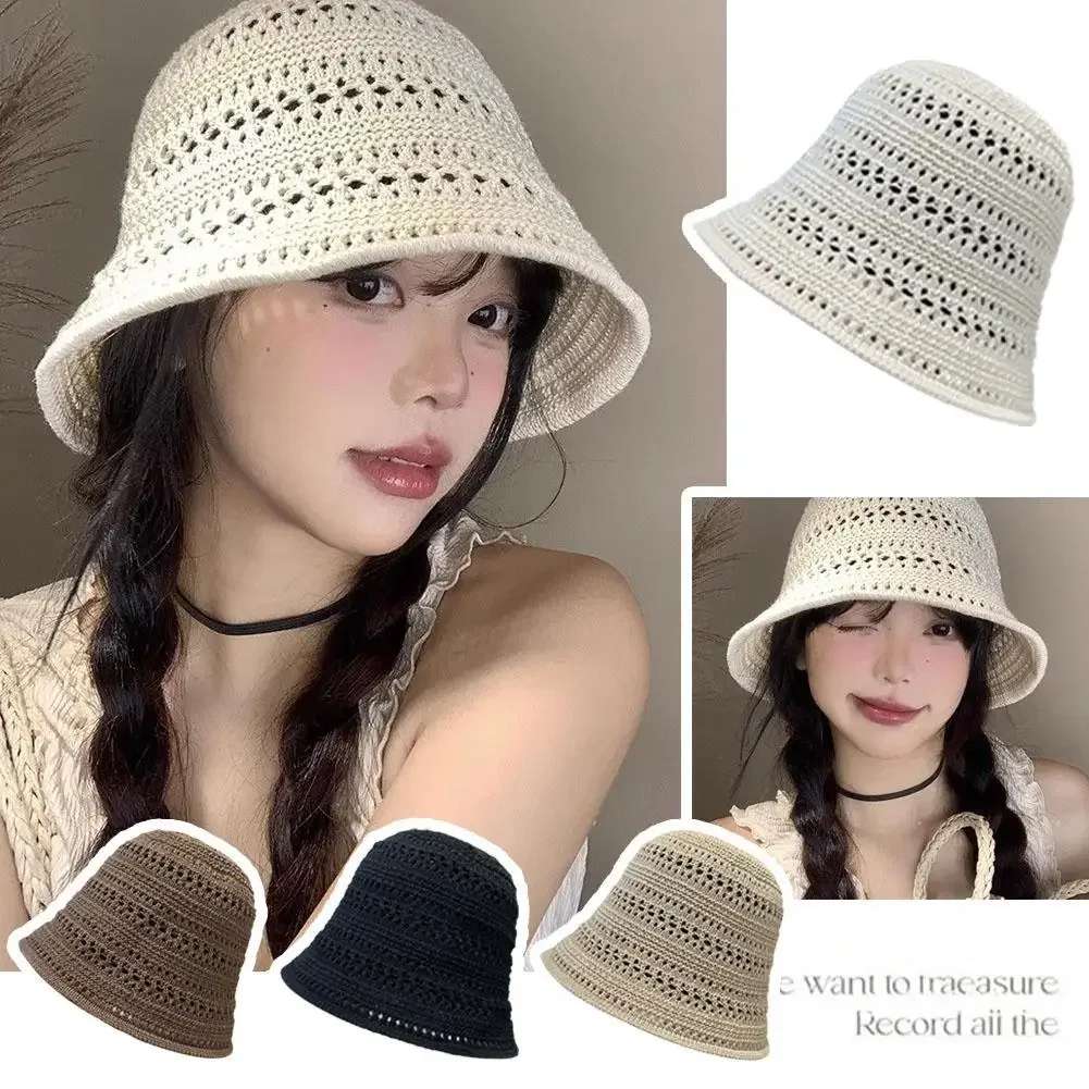 

Solid Color Stripe Knitted Bucket Hats for Women, Casual and Versatile Foldable Sun Visor Hat, Lightweight and Breathable