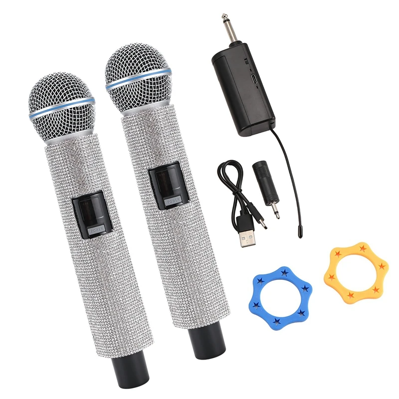 Wireless Handheld Dynamic Microphone Karaoke Mic with Rechargeable Receiver for Wedding Speech Church Club 2 Microphone-A51M