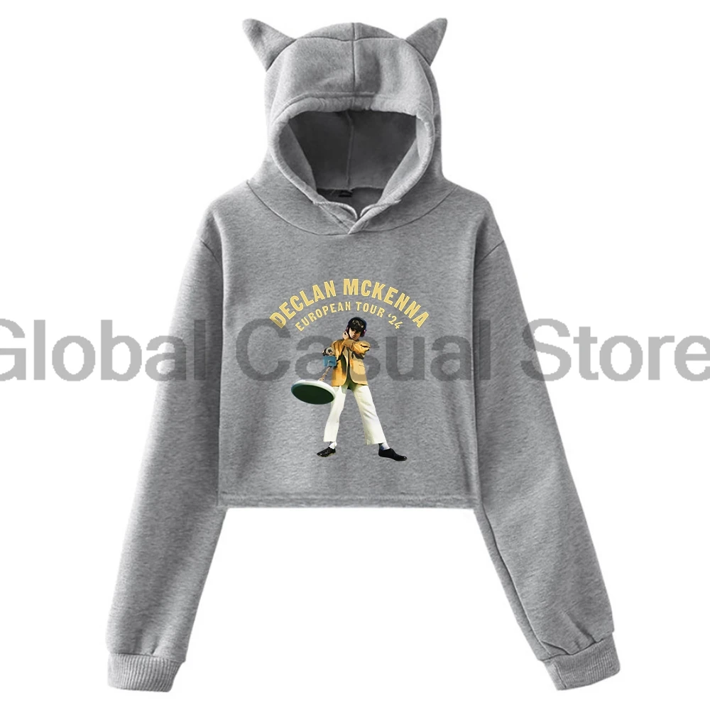 Declan Mckenna European Tour 2024 Pullover Female Cat Ears Hoodie Long Sleeve Crop Top Women Streetwear Fashion Clothes