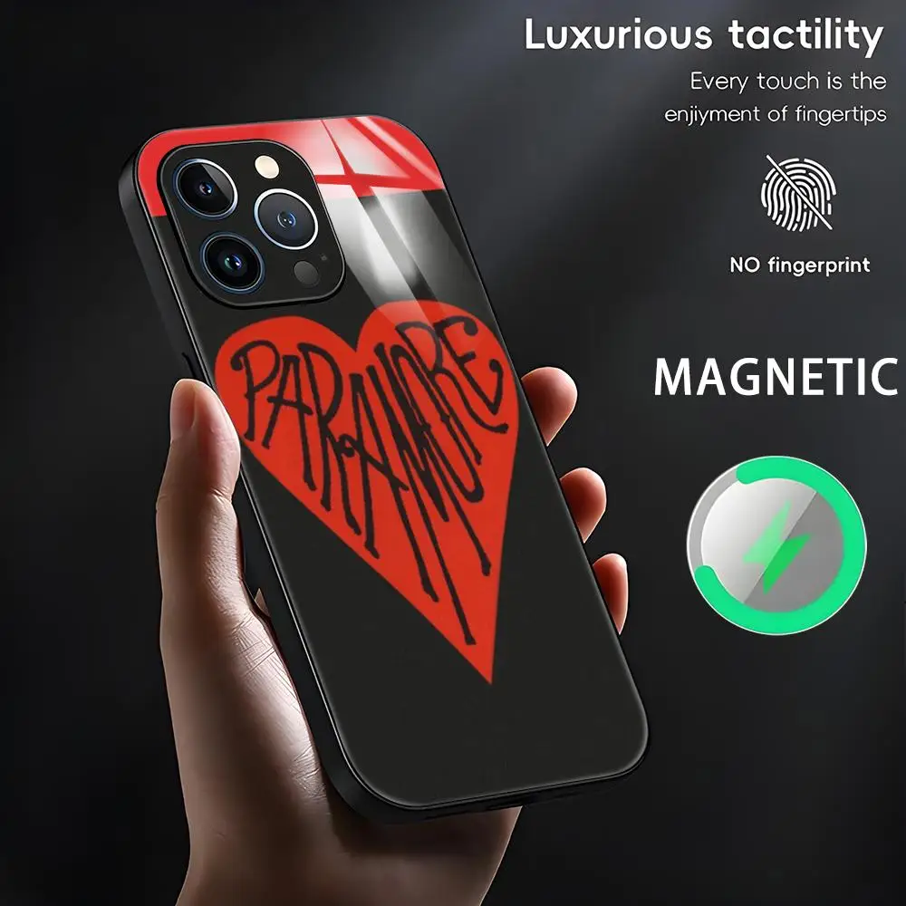 P-Paramore music Phone Case For iPhone 16 15 14 13 12 11 X XR XS 8 Plus Mini Pro Max Glass Magnetic Phone Case