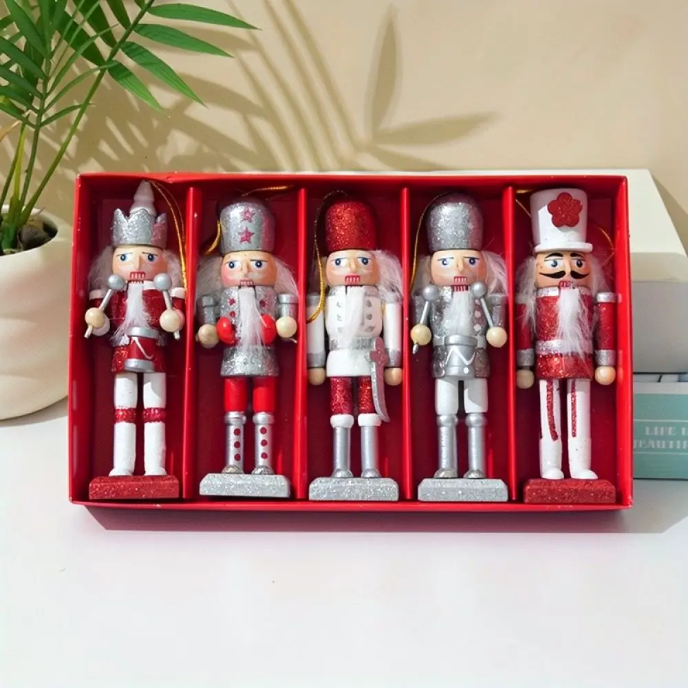 Holiday Nutcracker Soldier Ornament Wooden Glitter Figurine Christmas Desktop Decor Festive Party Gift Home Xmas Statue Crafting