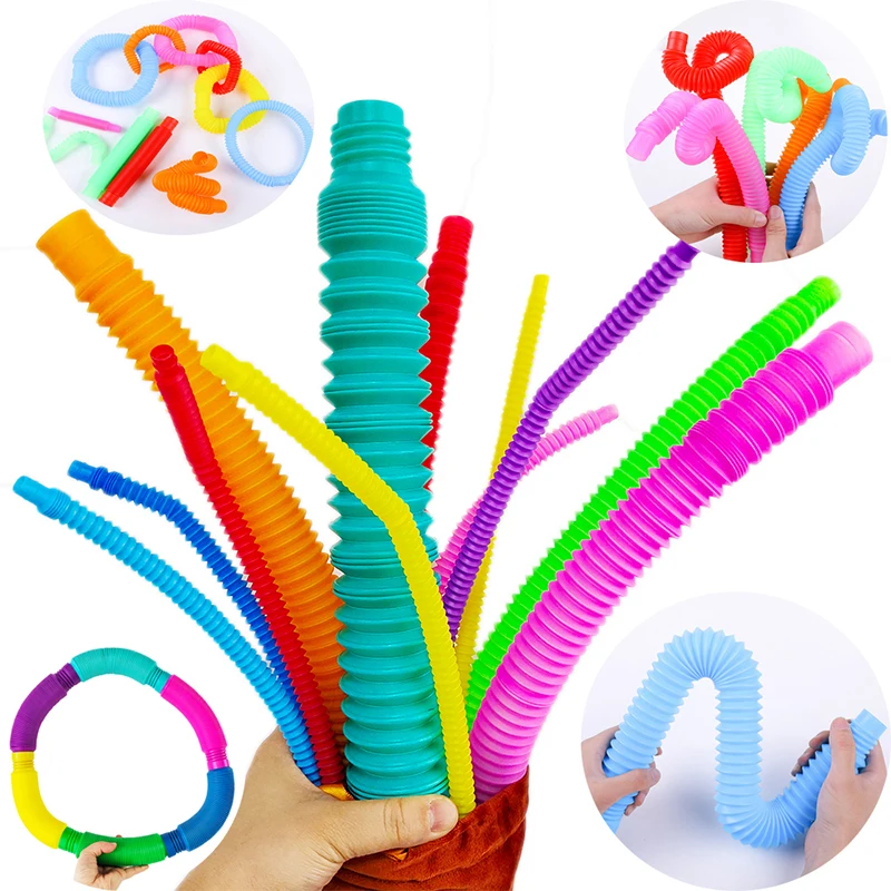 6/12/24PCS Pop Tubes Colorful Stress Anxiety Relief Toy Fidget Sensory Toys for Kid Adults Toddlers Learning Toys Stretch Tube