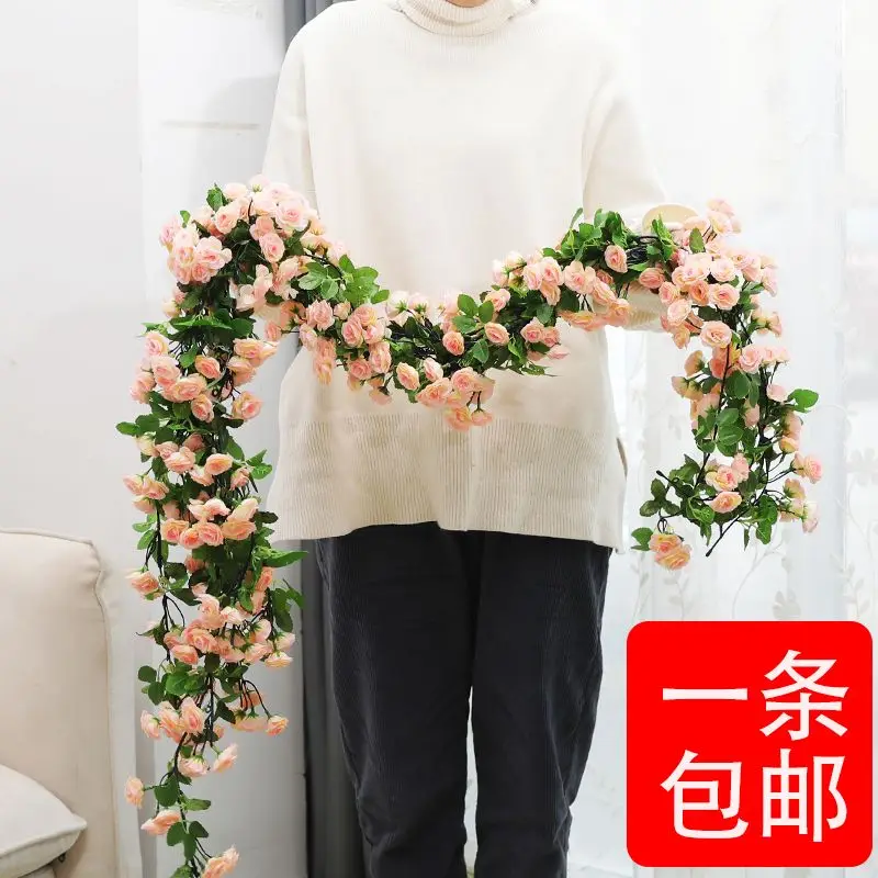 Simulated decorative rose vine, artificial flower vine, plastic flower water pipe, handrail, air conditioning pipe, ceiling, wal