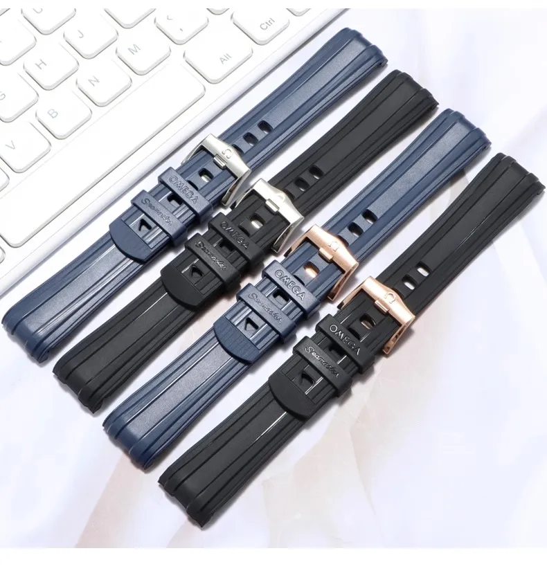 Fit สําหรับ Omega Seamaster 300 สายนาฬิกา Original Design FKM ยางพร้อมโลโก้