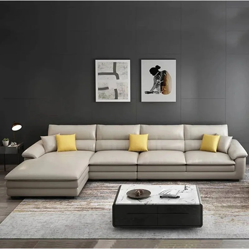 Magazine Nordic Living Room Sofa Italian Modern Genuine Leather Couch L-shaped Sectional Sofa Modern Divano Trendy Furniture