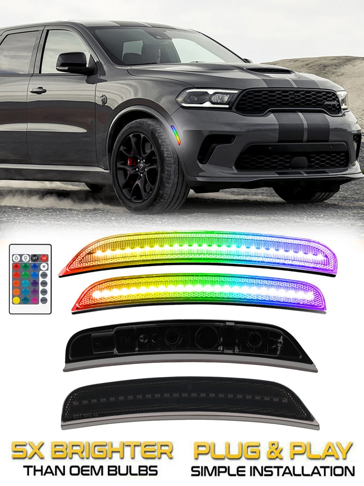 4 szt. LED RGB Przednie Tylne Światła Obrysowe Boczne do Zderzaka Dodge Charger 2015-2023 Kierunkowskazy Odblaski Lampy Akcesoria Samochodowe — 2