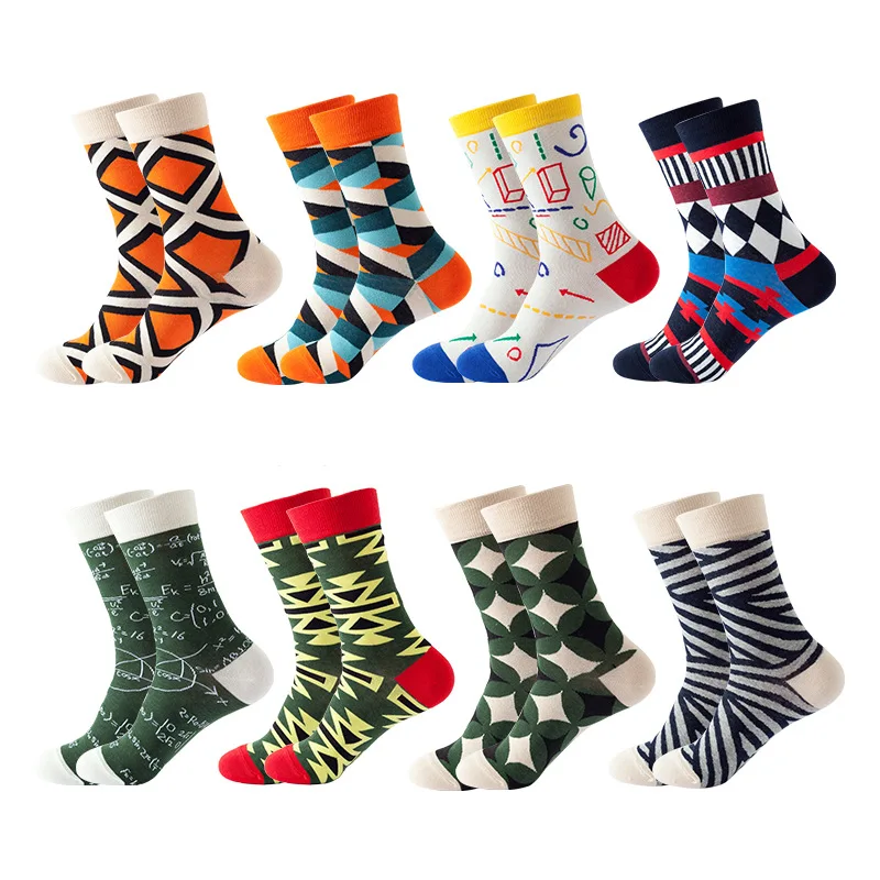 Unisex Socks Number Math Equation Printed Geometric-pattern Fashion Trendy Street Mid Tube Socks Suit In All Seasons 5pair