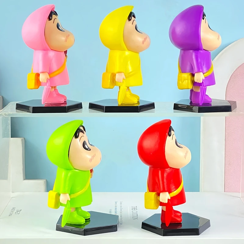 5pcs Crayon Shin Chan Anime Action Figures Set Five Colors Raincoat Series Cartoon Dolls Car Cake Ornaments Model Kids Toys Gift