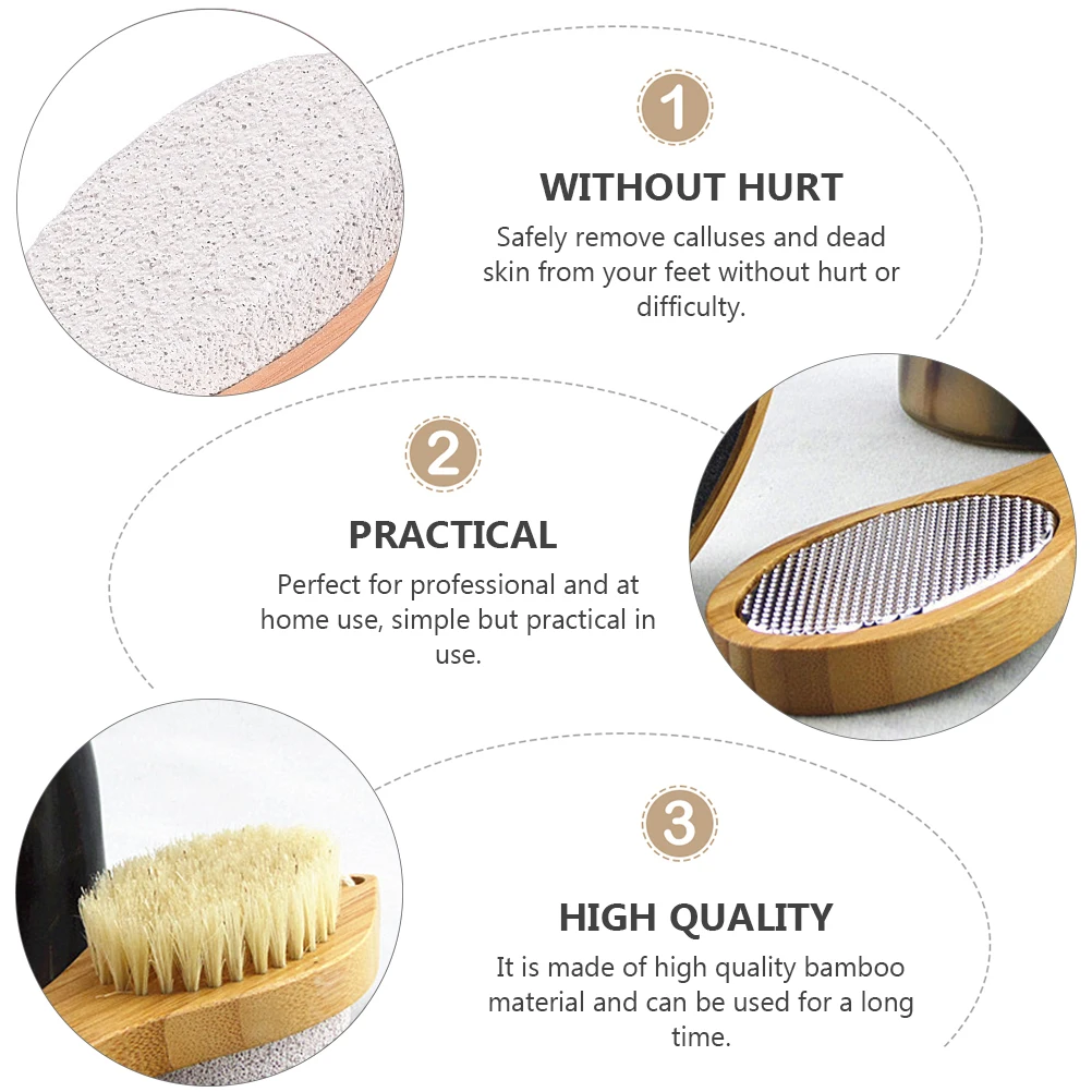 

2pcs Foot Planer Callus Remover Scrubber 4 in 1 Bamboo Foot Care Tool Cleaning Brush Pedicure File Dead Skin Removal
