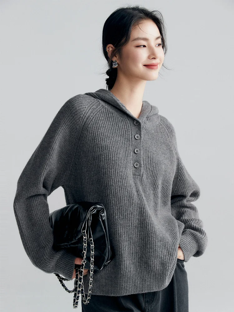 

Women's Fall/Winter Hooded Cashmere Sweater High-End Soft Waxy Loose Knit Lazy Autumn Sweater Pure Mountain Style