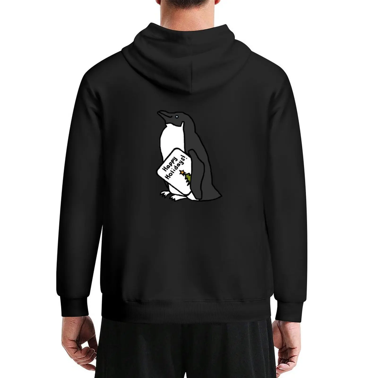 

Cute Penguin says Happy Holidays at Christmas Hoodie men's coat men's clothes japanese style men's sweat-shirt set anime hoodie