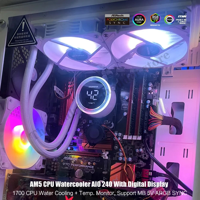 Imagem -06 - Cpu Watercooled Aio Radiador de Refrigeração Rgb Mais Temp 240 Monitor Display Suporte Lga1700 1200 Amd Am4 Am5 Tdp 300w