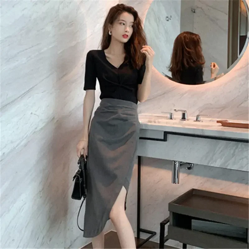 Light Mature Style Imperial Sister Suit Professional Goddess Model Suit Dress 2023 Summer T-shirt Half Skirt Two-piece