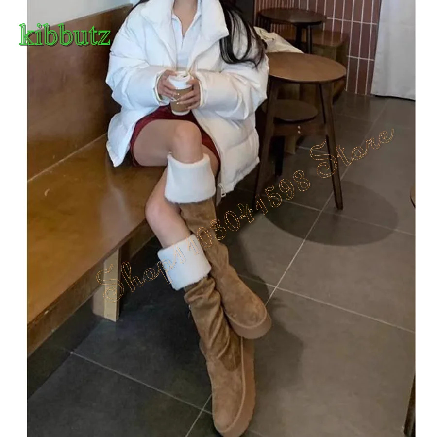 

Warm Winter Lamb Wool Snow Boots for Women,Non Slip Thick Soled Round Toe Zipper Knee High Boots 2023 New Zapatos Para Mujere