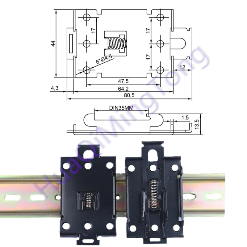 C45, DIN 35mm rail buckle - iron large 80.5long-4.5mm through hole, suitable for single-phase solid state relay