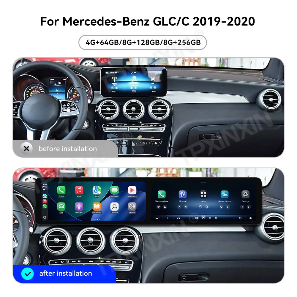 

12,3-дюймовый автомобильный радиоприемник с двойным экраном для Mercedes-Benz GLC C 2019 2020, автомобильный мультимедийный видеоплеер, стерео GPS Carplay, авто головное устройство 4G