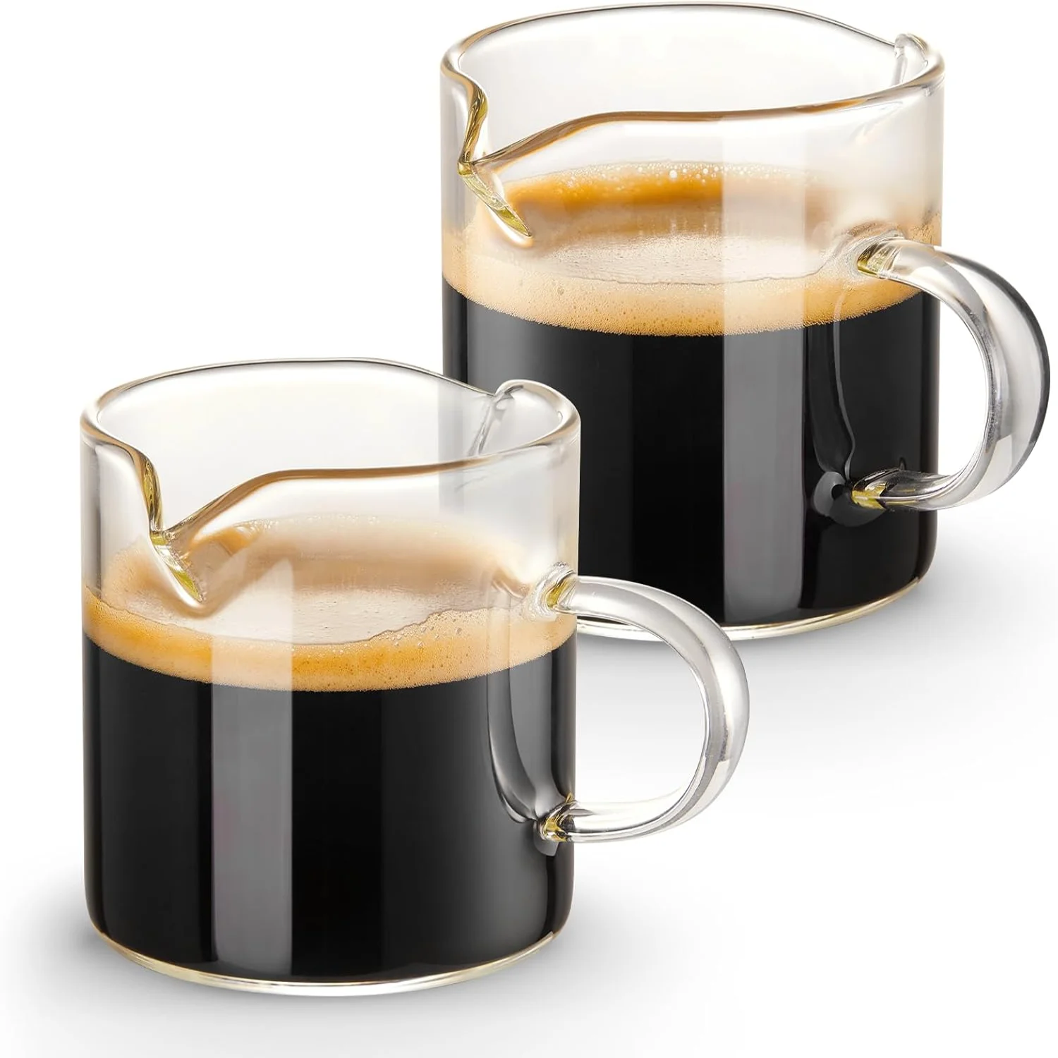 Espresso Cups Set of 2, 4 OZ Double Spouts Cups, Espresso Shot Glasses, Milk Cup with Handle, Clear Glass, Espresso Accessories