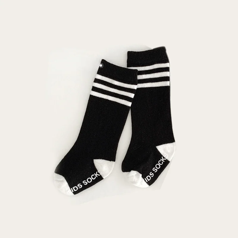 Korean Black White Striped Anti-slip Home Stitch Floor Stocking Spring Autumn Winter Soft Cotton Baby Girls Knee High Long Socks