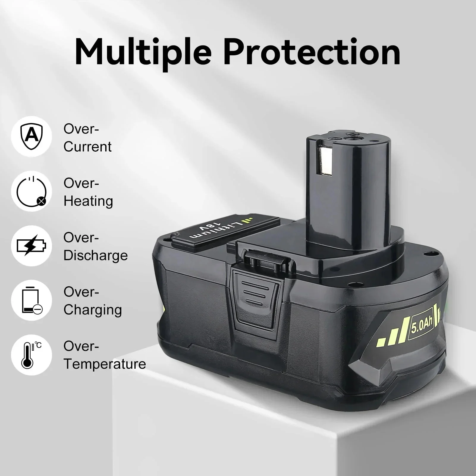 1/2/4개 5.0AH 고용량 P108 배터리, 라이오비 18V P102 P104 P105 P107 P109 P122 호환, 라이오비 18볼트 공구 배터리 핀