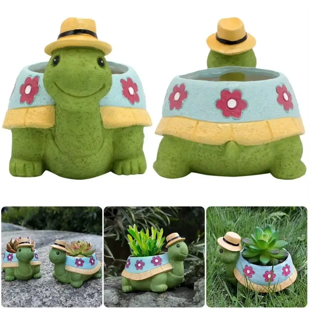 Durable Resin Turtle Succulent Flower Pot Cartoon Cute Tortoise Planting Pot Ornaments Creative Animal Flowerpot Garden Crafts