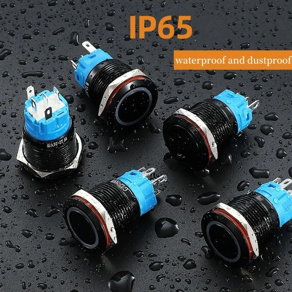 12/16/19mm Waterproof Metal Push Button Switch LED Light Momentary Latching Car Engine Power Doorbell Switch 6V 12V 24V 220V Red