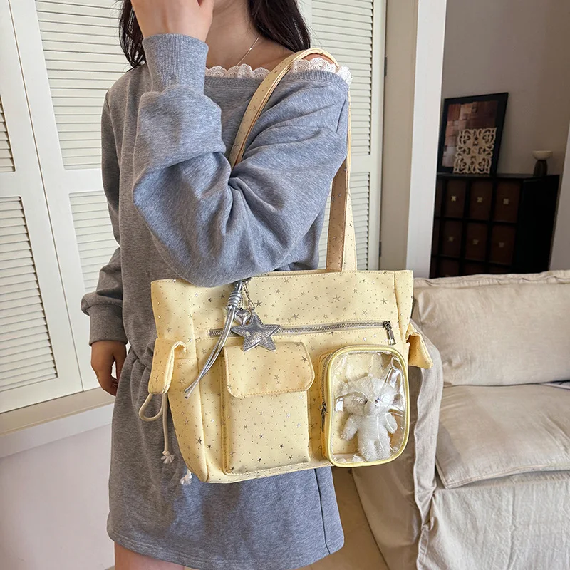 

New Canvas Messenger Bag Large Capacity Fashion Korean Style Shoulder Bag Anime Fans Versatile Transparent Pain Pack Ita Bag