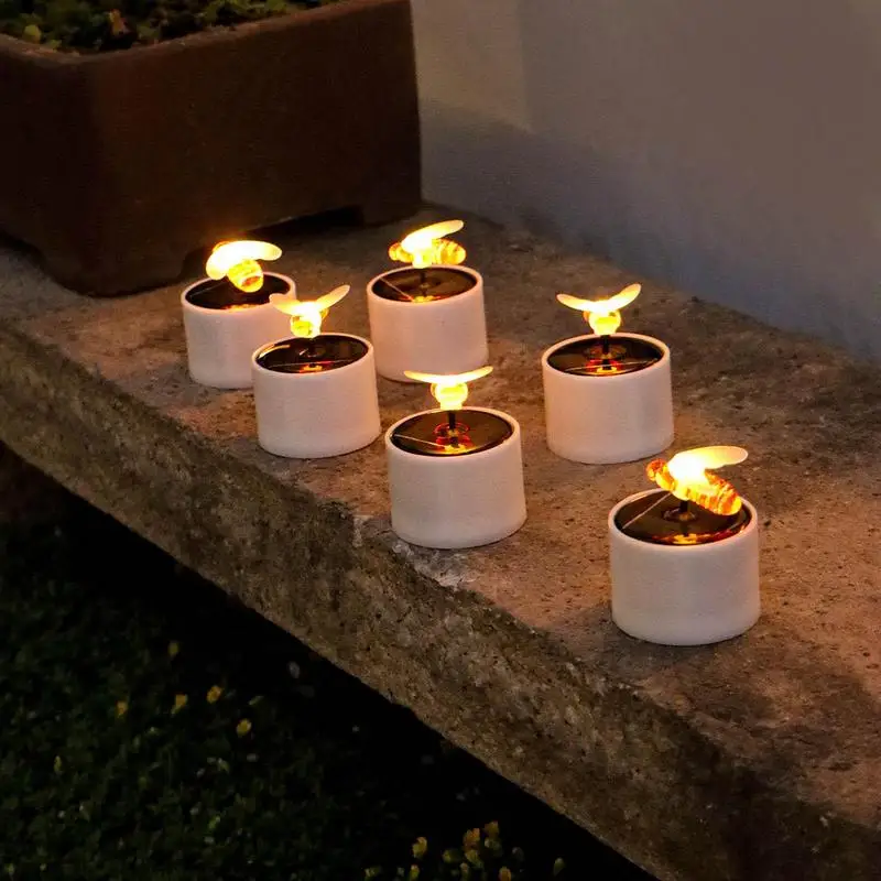 Waterproof  Solar Power Tealights Candles Lamp Nightlight For Outdoor Tea Light With Bee For Garden Home Party Table Balcony