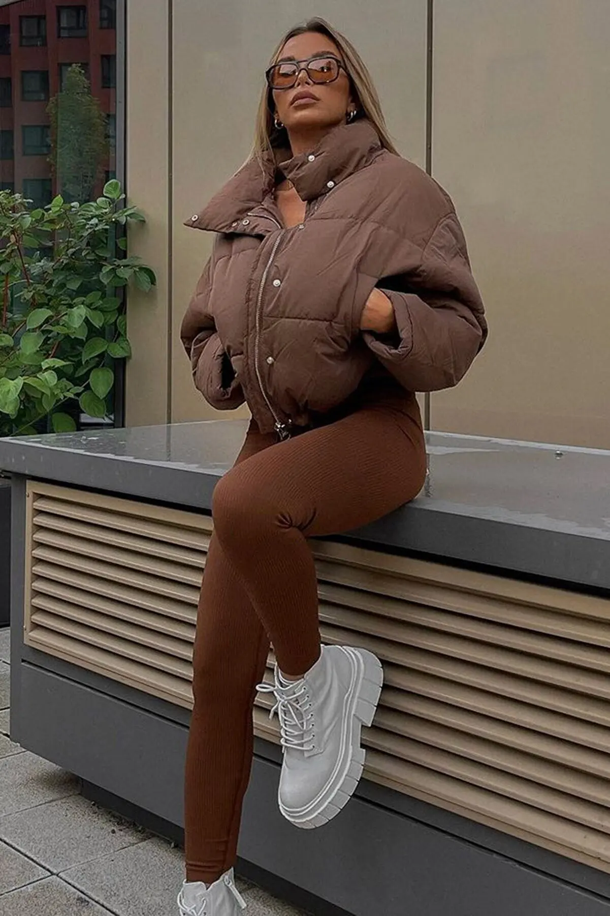 2023 Model Daily Winter Brown Oversize Basic Coat Quilted Inflatable Women's Coat Winter Clothes Inflatable Jacket Keep Warm