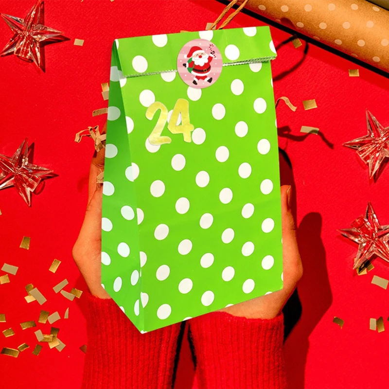 SEWS-24Pcs Christmas Bags Holiday Bags Christmas Gifts Bags Red Green Candy Buffet Paper Bags For Christmas Holiday