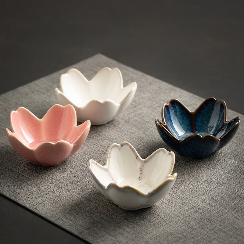 Kiln Transformed Dipping Dish Simple Japanese Style Solid Ceramic Mini Dishes Flower Shaped Delicate Afternoon Tea Snack Dish
