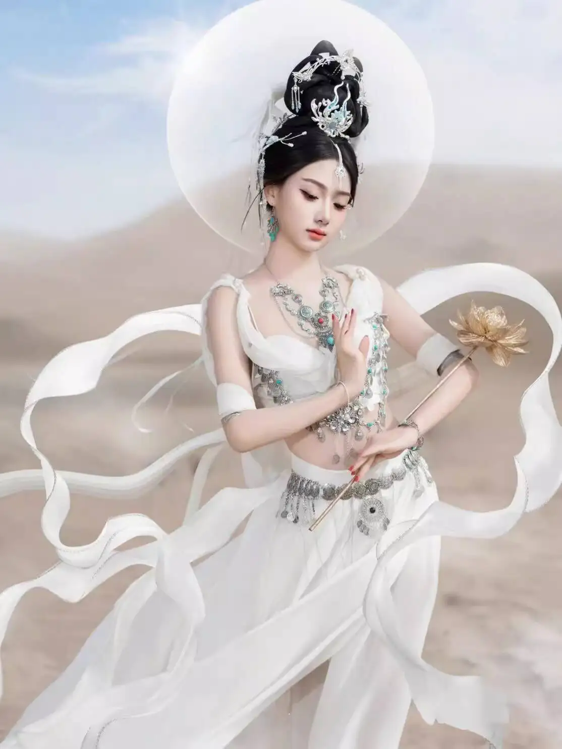 New Fiesta Carnival Halloween Cos Cosplay Dunhuang Flying Apsaras Clothing Princess Clothing Exotic Style White Ethnic