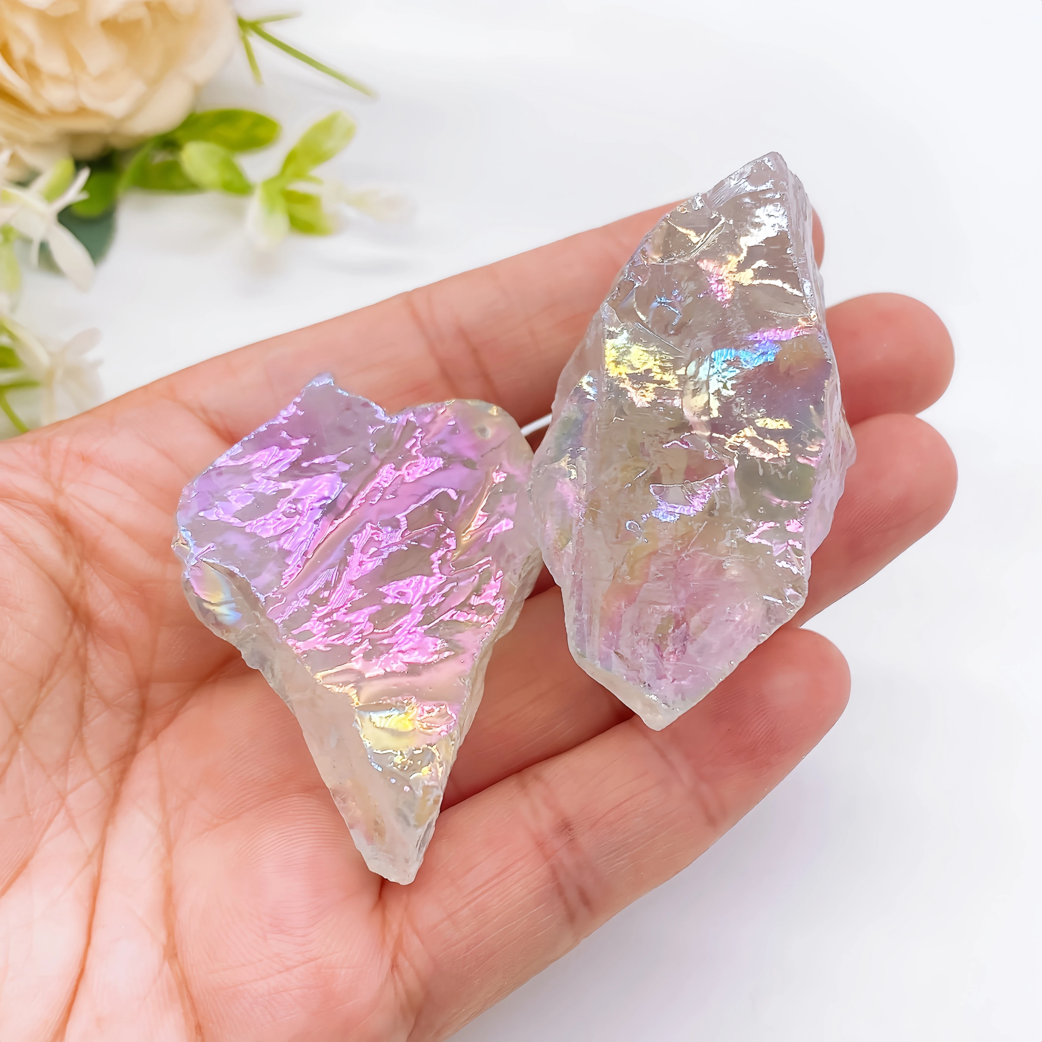 1PC Natural Crystal Aura Clear Quarz Electroplated Glitter Raw Stone Mineral Specimen Home Decoration Reiki Healing Gift