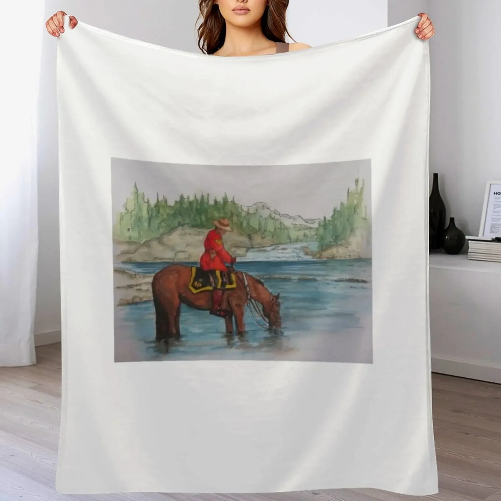 

RCMP. in Red Serge on Horseback Throw Blanket Soft Comfort Blanket for Reading Watching TV