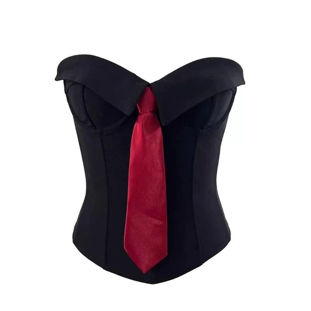 

Elastic Necktie Strapless Sliming Vest Slim Fit Tank Women Corset Sleeveless Streetwear Crop Tube Tops Ladies