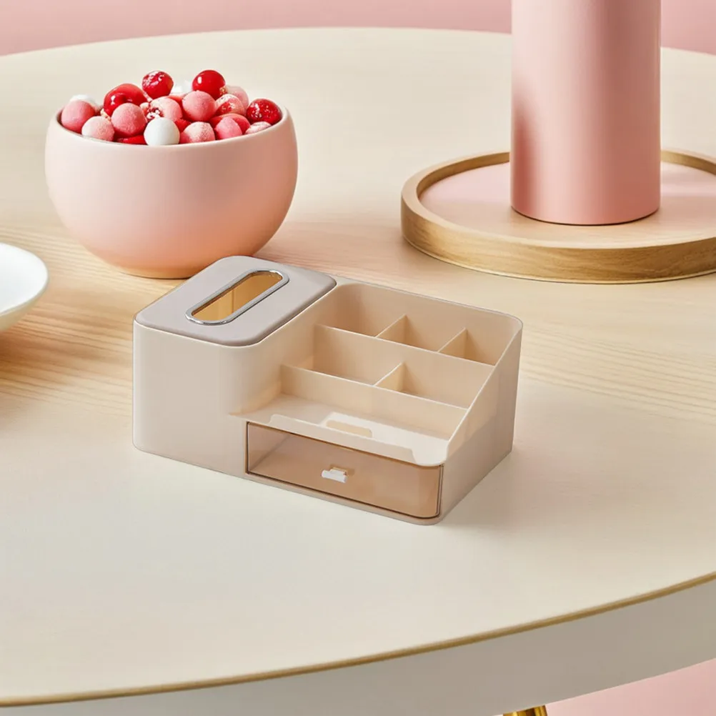 Minimalist Desktop Organizer Tissue Holder with Drawer Lipstick Makeup Skincare Stationery Storage Compact Design for Bathroom