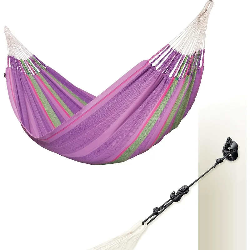 Flora Classic Cotton Hammock & CasaMount  Indoor Outdoor Hammock, Patio Hammock, Extra Large 2 Person Hammock - King, Blossom