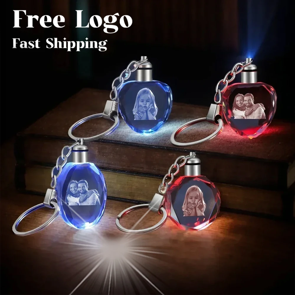 

Crystal Keyring with LED Light inside Free Engrave any Design Crystal Blank Key Ring Custom Logo Family Photo DIY Birthday Gifts