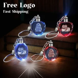 Crystal Keyring with LED Light inside Free Engrave any Design Crystal Blank Key Ring Custom Logo Family Photo DIY Birthday Gifts