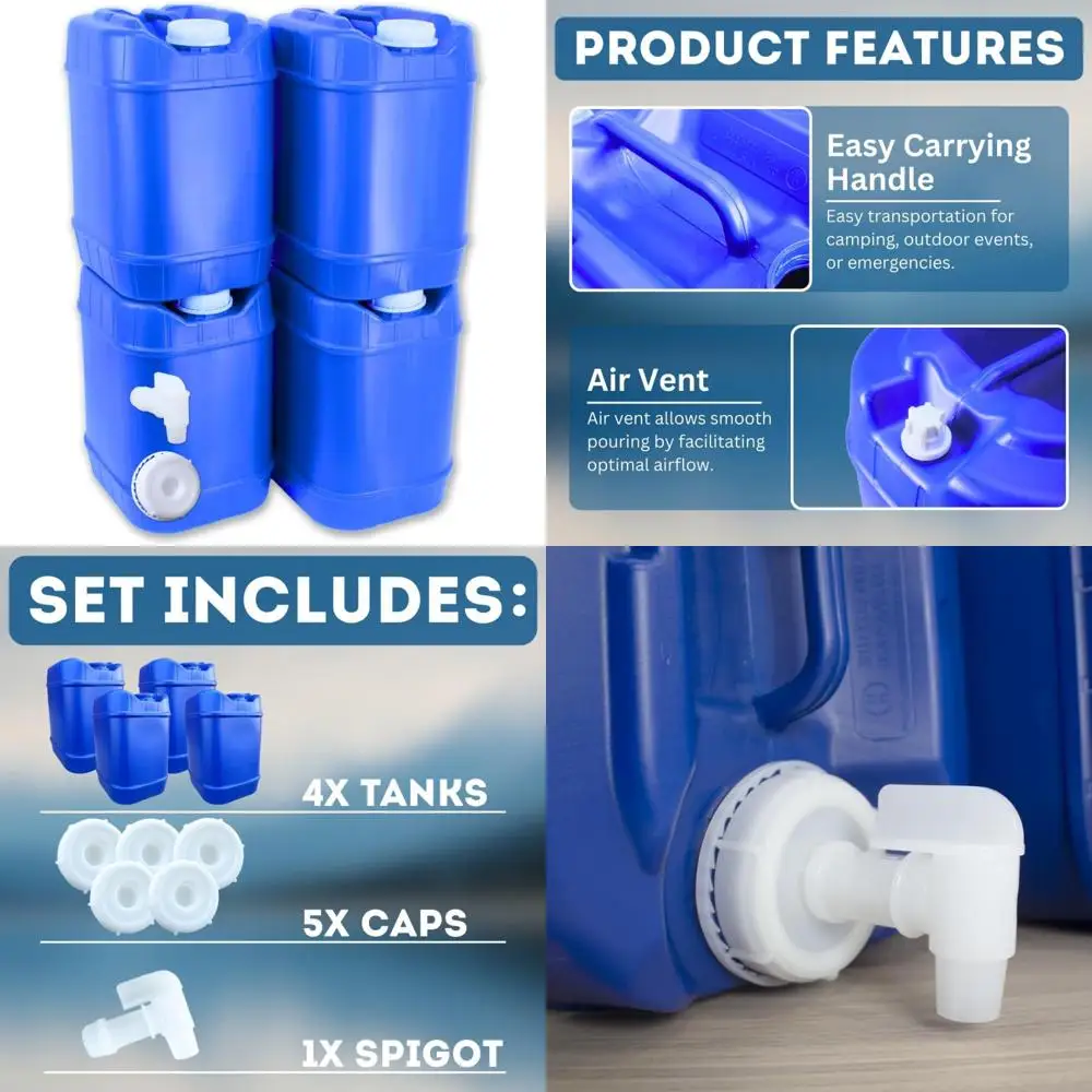 5 Gallon Stackable Water Containers with Lids & Spigot - Emergency Survival Supply
