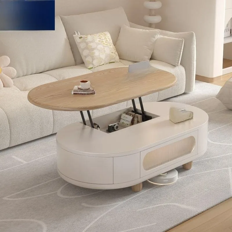 Cream wind movable lifting coffee table dining table two-in-one dual-purpose small apartment multi-functional log wind