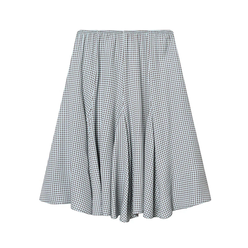 

Casual Women Summer 2026 Elastic Waist Big Swing Plaid Skirts