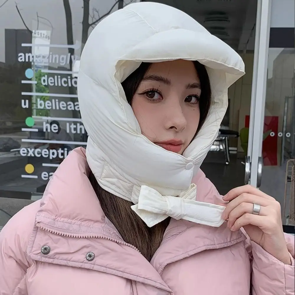Solid Color Padded Pullover Cap Korean Style Windproof Balaclava Hat Neck Collar Keep Warm Puffy Ear Protection Cap Skiing