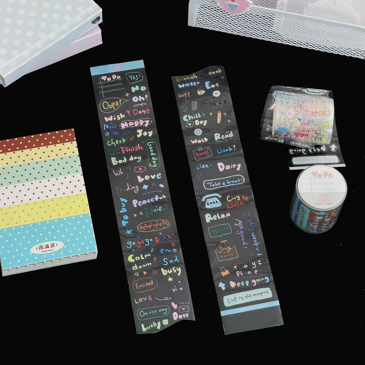 WAKAWAKA PET Transparent Die Cut Sticker Roll Handwritten Mood Chinese English Letter Emotion Time Number for Journal Scrapbook