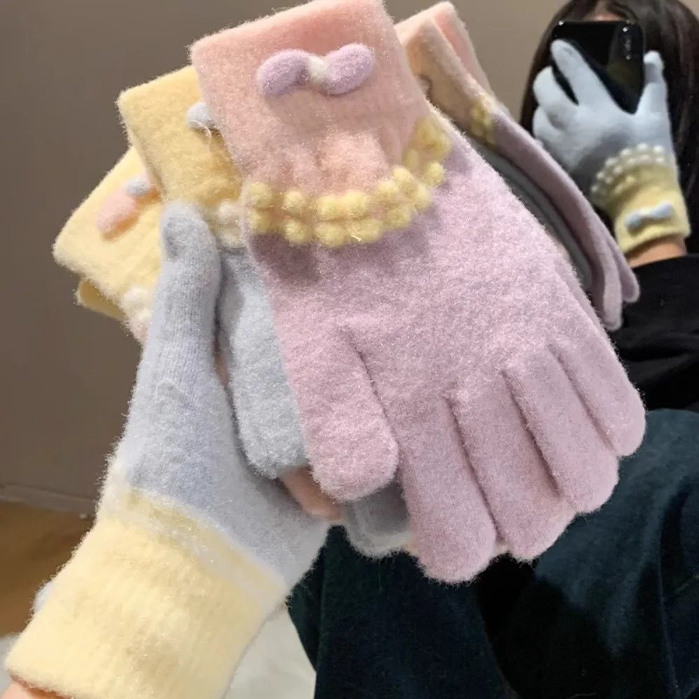 قفازات مفيدة ناعمة كاملة الأصابع، قفازات شتوية ملونة دافئة، مقاومة للرياح والبرد، قفازات للقيادة والتزلج